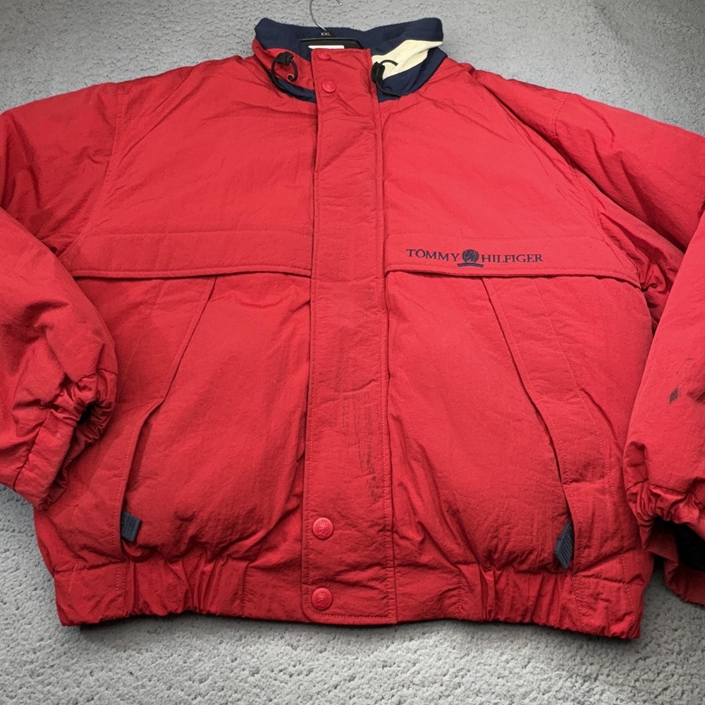 Vintage Tommy Hilfiger‎ Jacket Mens Extra Large Red Down Puffer Sailing 90s Flag